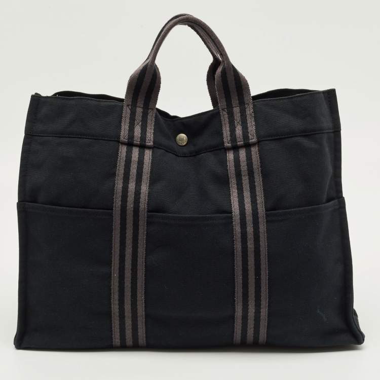 Pre Owned Hermes Fourre Tout Black/Grey Canvas Tote
