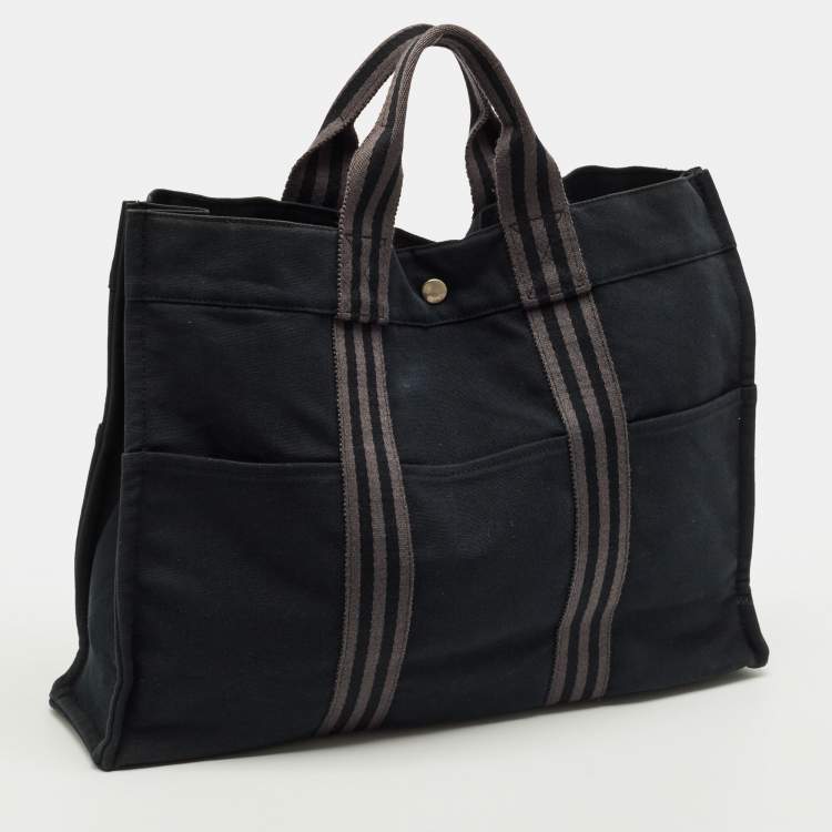 Pre Owned Hermes Fourre Tout Black/Grey Canvas Tote