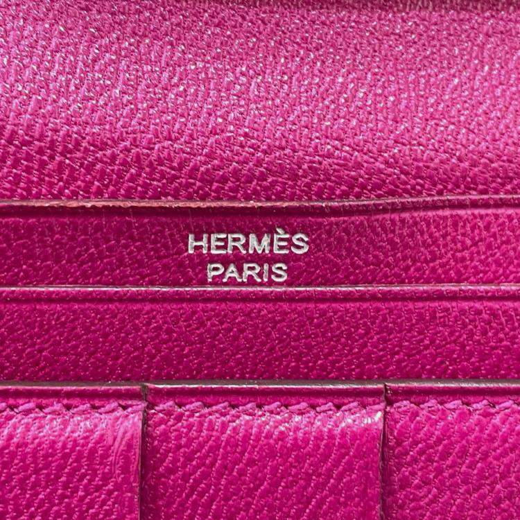 Pre Owned Hermes Bearn Souffle Bifold Long Wallet Rose Shepherd Pink