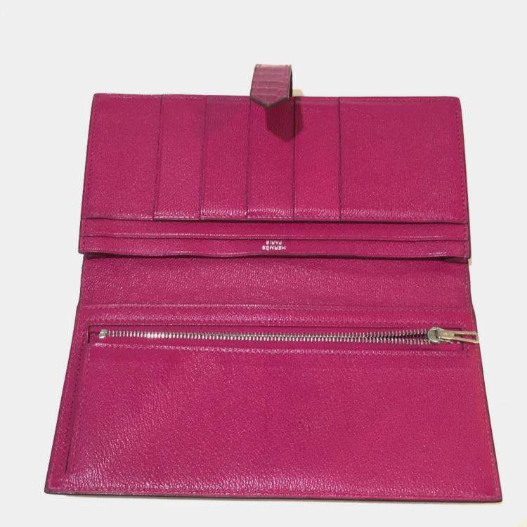 Pre Owned Hermes Bearn Souffle Bifold Long Wallet Rose Shepherd Pink