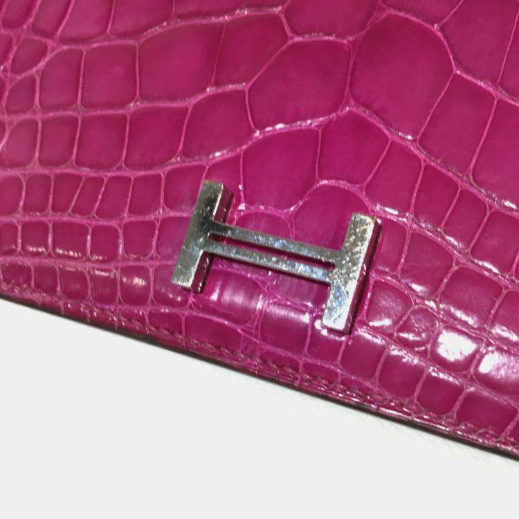 Pre Owned Hermes Bearn Souffle Bifold Long Wallet Rose Shepherd Pink