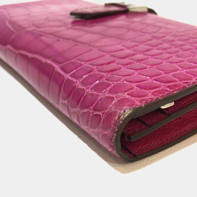 Pre Owned Hermes Bearn Souffle Bifold Long Wallet Rose Shepherd Pink