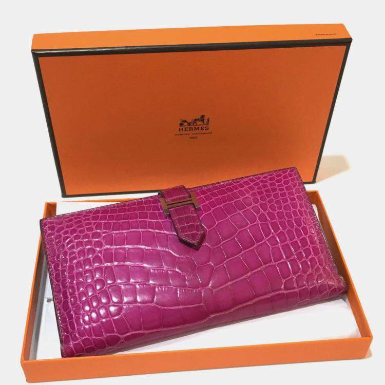 Pre Owned Hermes Bearn Souffle Bifold Long Wallet Rose Shepherd Pink