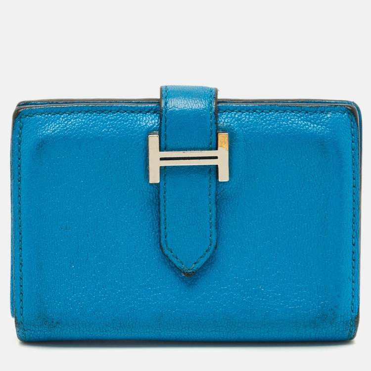 Pre Owned Hermes Bearn Blue Frida Chevre Leather Card Holder