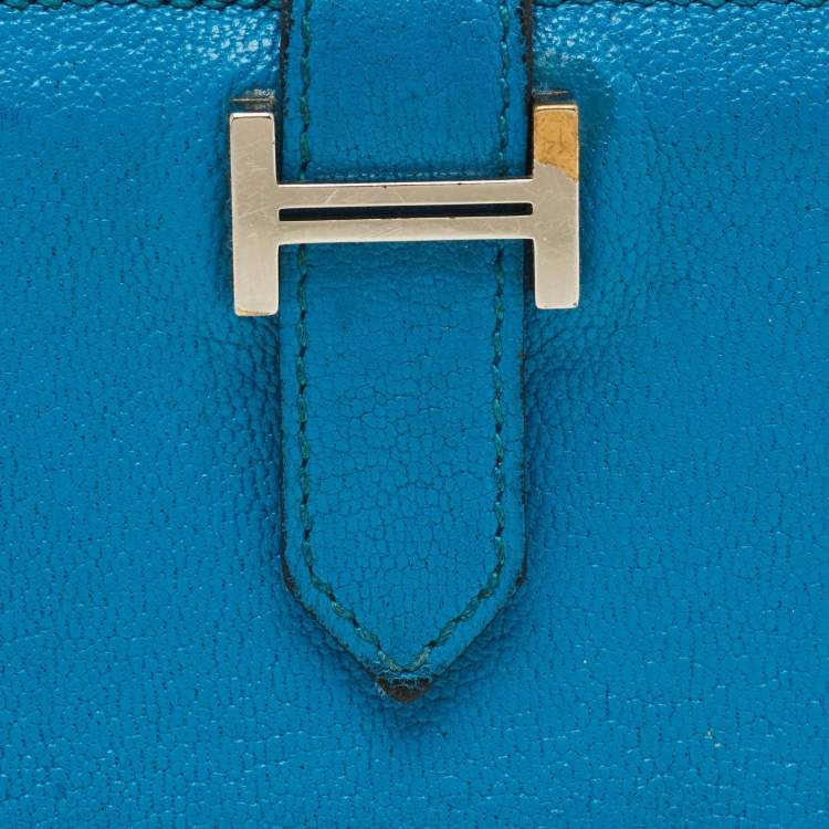 Pre Owned Hermes Bearn Blue Frida Chevre Leather Card Holder