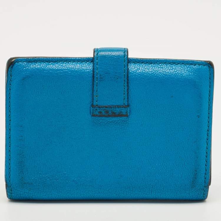 Pre Owned Hermes Bearn Blue Frida Chevre Leather Card Holder