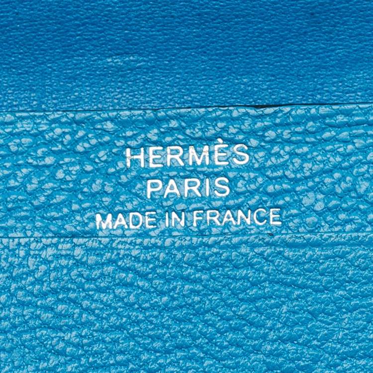 Pre Owned Hermes Bearn Blue Frida Chevre Leather Card Holder