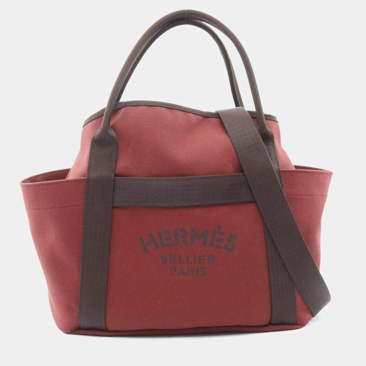 Pre Owned Hermes Sac De Pansage Groom Bordeaux Toile Military Tote Bag