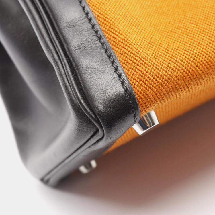 مملوكة مسبقًا Hermes Kelly 28 Black Orange Box Calf Leather Toile Potamos Shoulder Bag