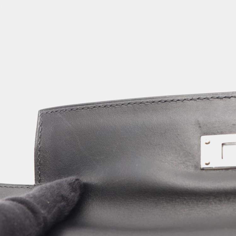 مملوكة مسبقًا Hermes Kelly 28 Black Orange Box Calf Leather Toile Potamos Shoulder Bag