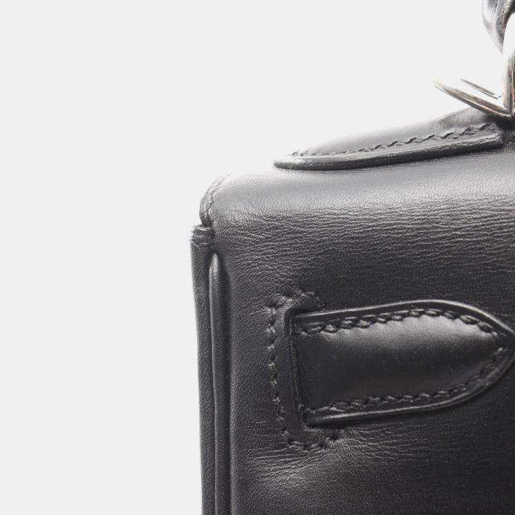 مملوكة مسبقًا Hermes Kelly 28 Black Orange Box Calf Leather Toile Potamos Shoulder Bag