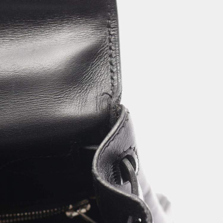 مملوكة مسبقًا Hermes Kelly 28 Black Orange Box Calf Leather Toile Potamos Shoulder Bag