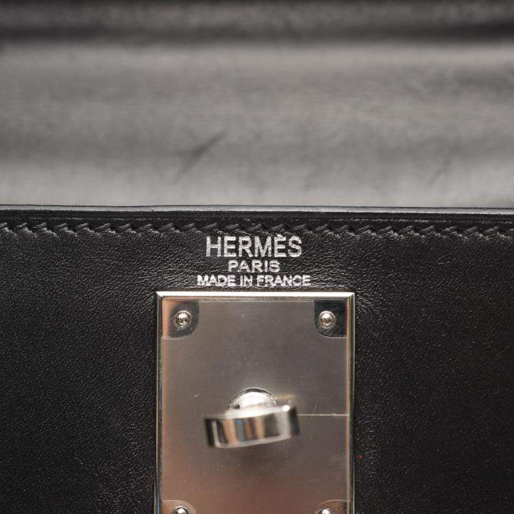 مملوكة مسبقًا Hermes Kelly 28 Black Orange Box Calf Leather Toile Potamos Shoulder Bag