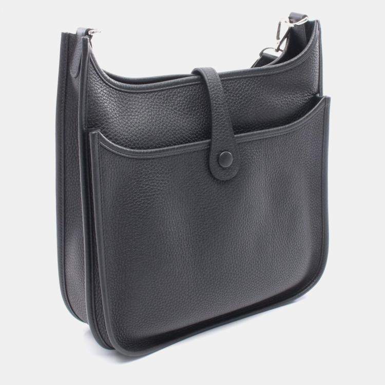 Pre Owned Hermes Evelyne 29 Black Taurillon Clemence Leather Shoulder Bag