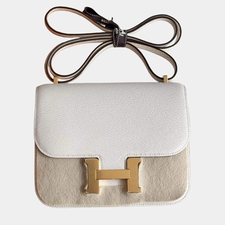 Pre Owned Hermes Constance 19 Cream Chevre Leather Gold Hardware