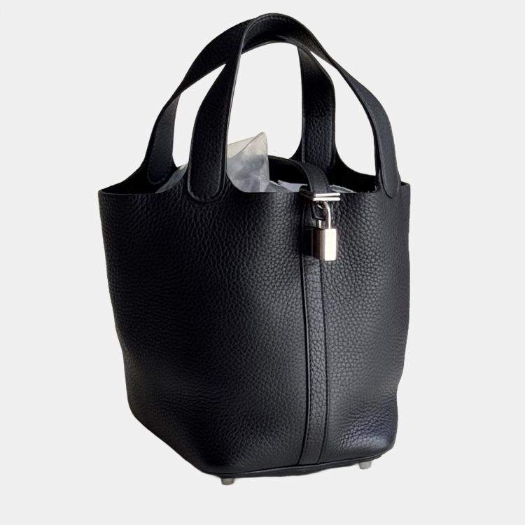 Pre Owned Hermes Picotin 18 Black Taurillon Clemence Leather with Palladium Hardware