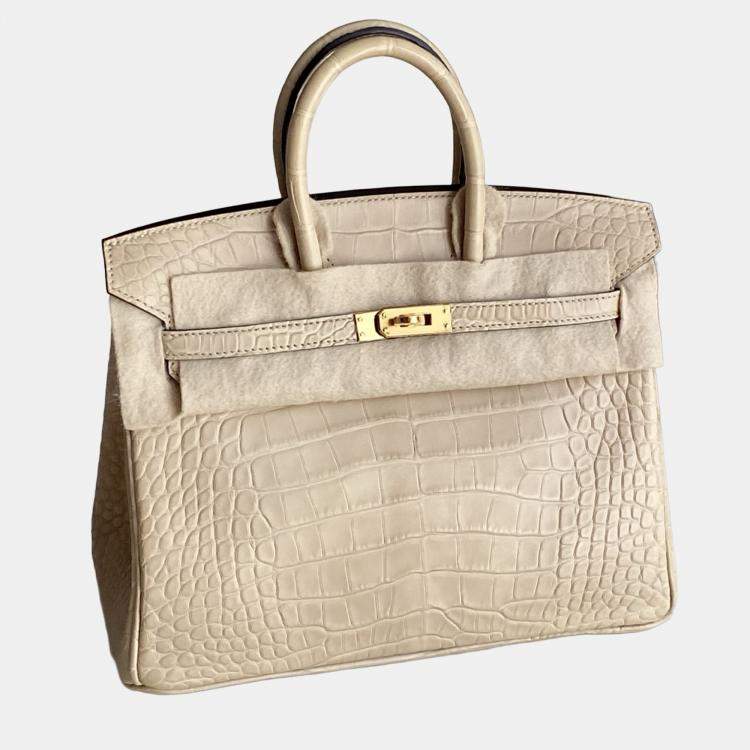 Pre Owned Hermes Birkin 25 Trench Gray Matte Crocodile Gold Hardware