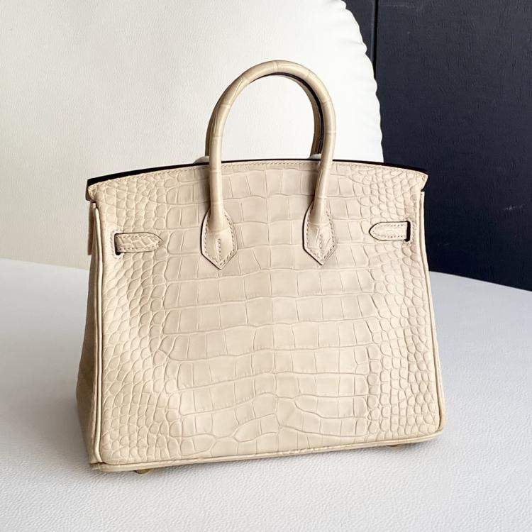 Pre Owned Hermes Birkin 25 Trench Gray Matte Crocodile Gold Hardware