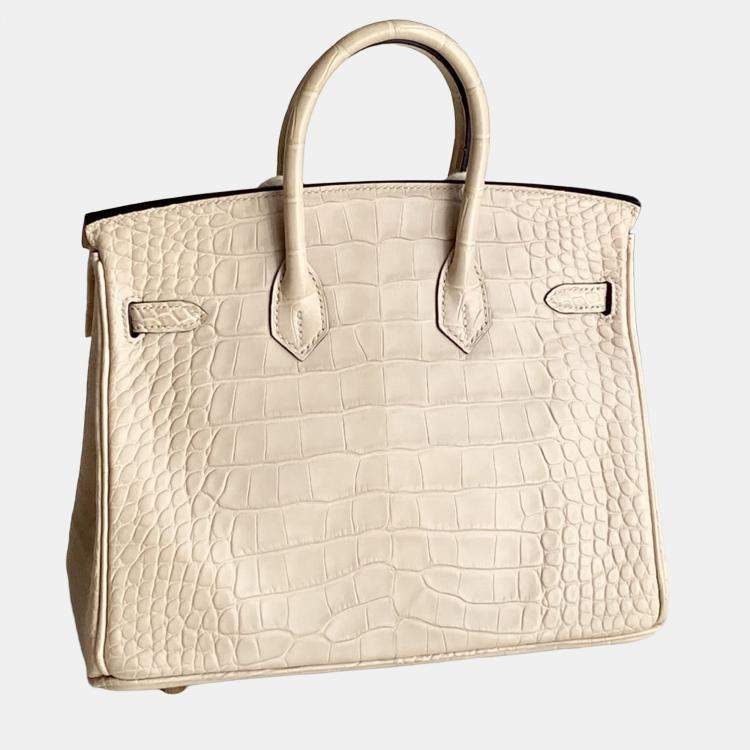 Pre Owned Hermes Birkin 25 Trench Gray Matte Crocodile Gold Hardware