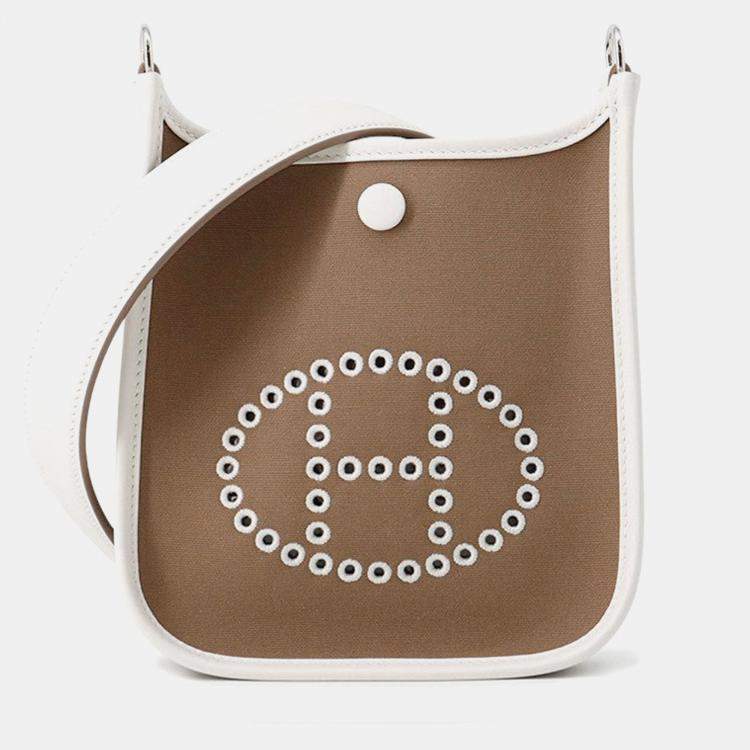 Pre Owned Hermes Neo Evelyne Etoupe/Gris Perle/Dune Toile Leather Size Tpm
