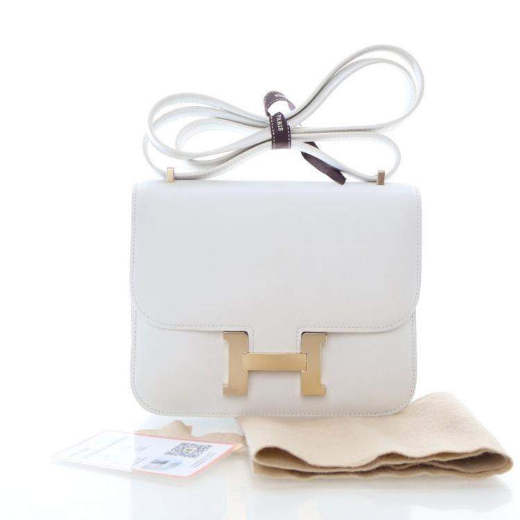 Pre Owned Hermes White Swift Mini Constance 18
