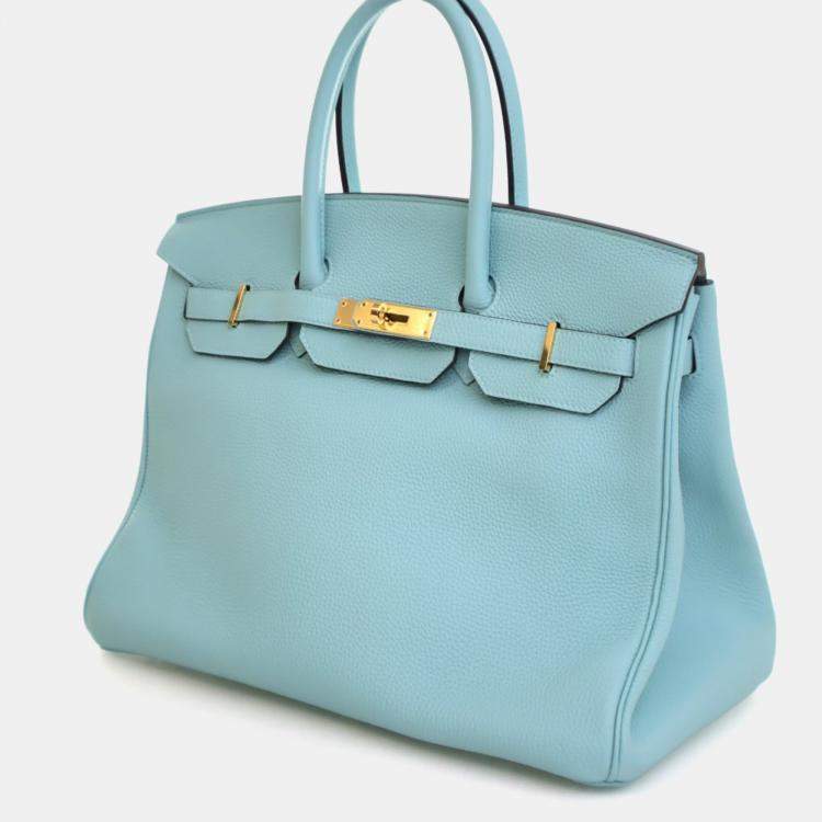 Pre Owned Hermes Bleu Atoll Togo Birkin 35