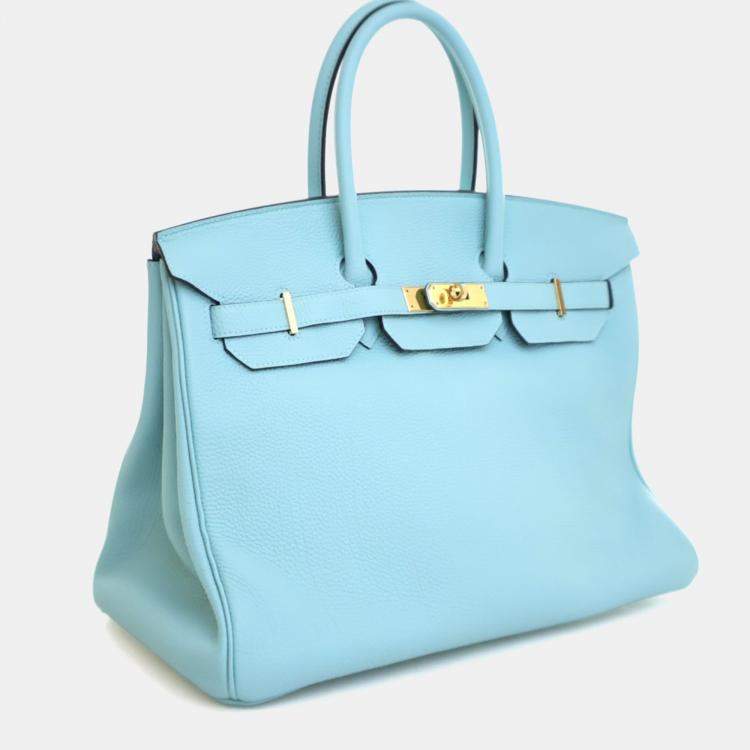 Pre Owned Hermes Bleu Atoll Togo Birkin 35