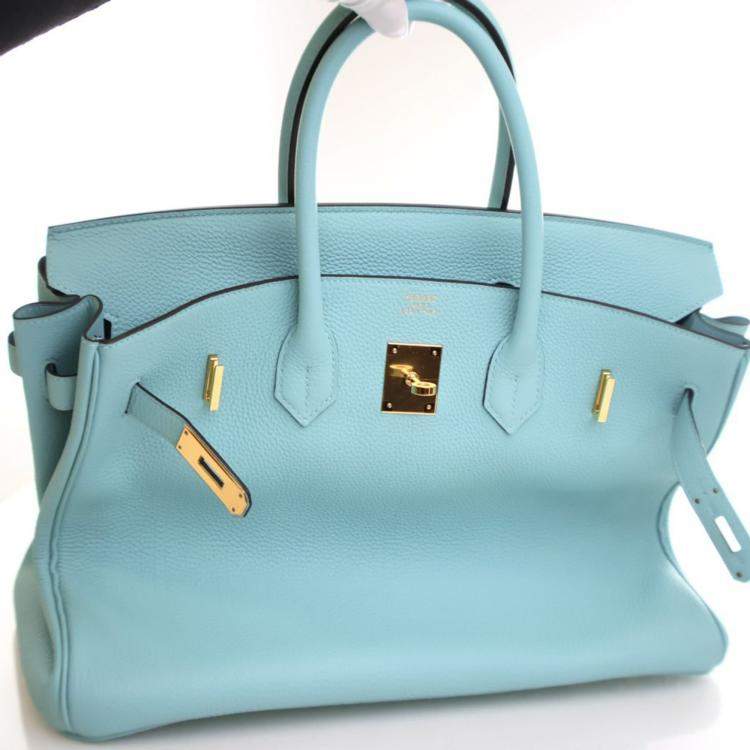 Pre Owned Hermes Bleu Atoll Togo Birkin 35