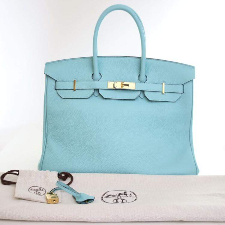 Pre Owned Hermes Bleu Atoll Togo Birkin 35
