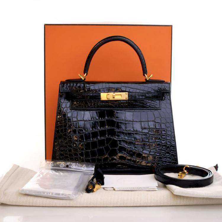 Pre Owned Hermes Noir Alligator Sellier Kelly 28