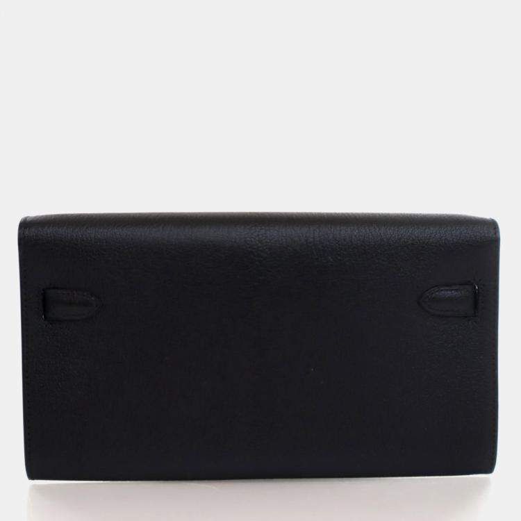 Pre Owned Hermes Noir Chevre Mysore Kelly To Go Wallet