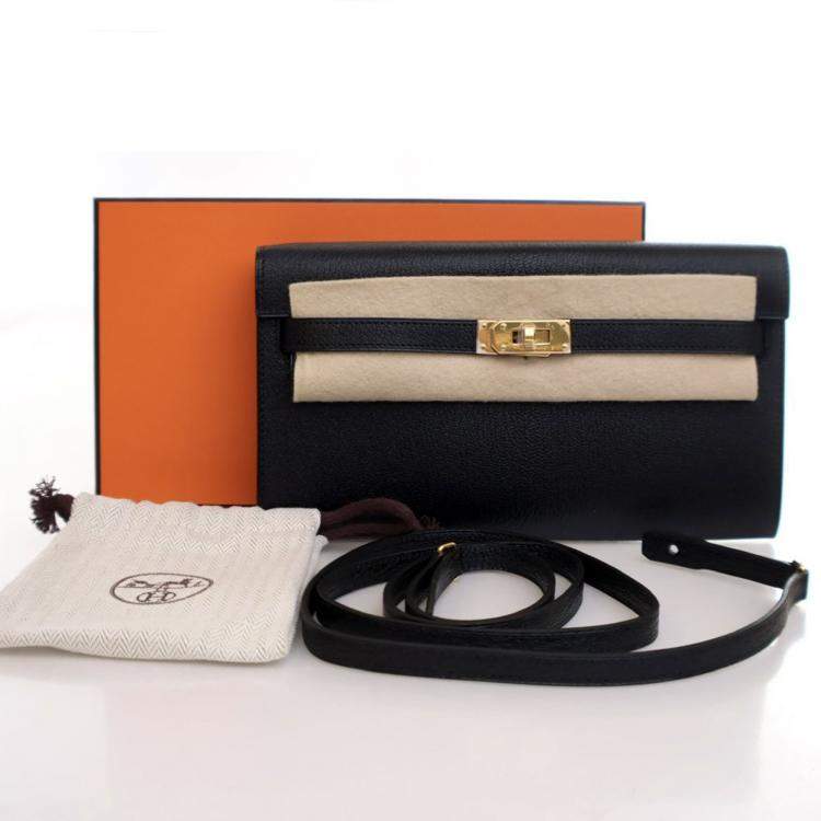 Pre Owned Hermes Noir Chevre Mysore Kelly To Go Wallet