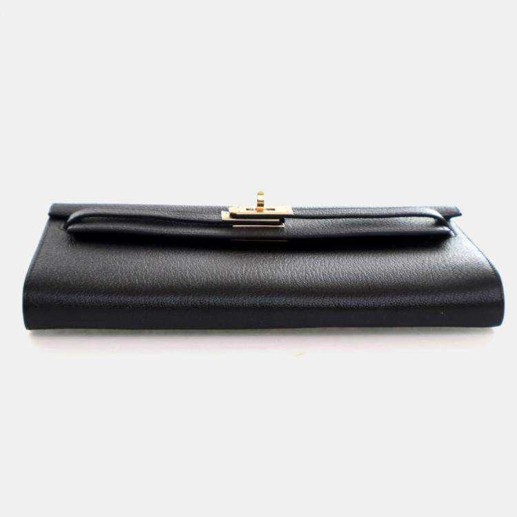 Pre Owned Hermes Noir Chevre Mysore Kelly To Go Wallet