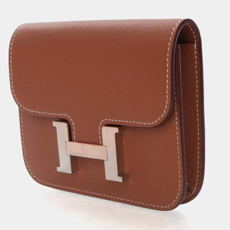 Pre Owned Hermes Gold Evercolor Constance Slim Wallet