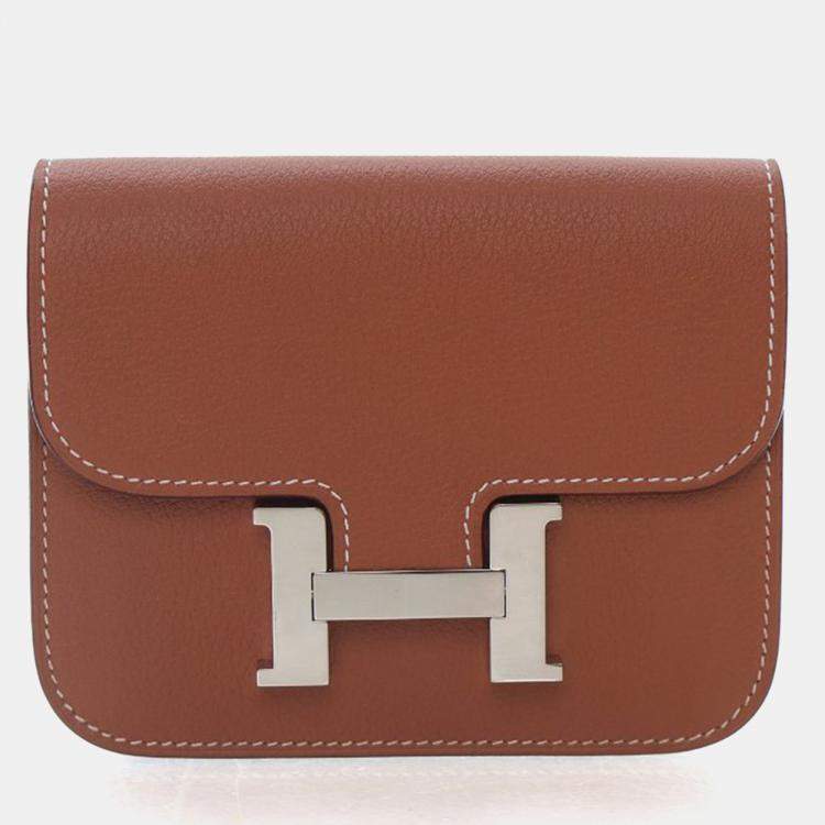 Pre Owned Hermes Gold Evercolor Constance Slim Wallet