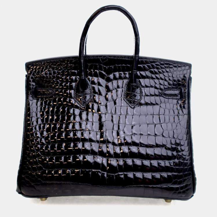 مملوكة مسبقًا حقيبة هيرمس بيركين كروكوديل بوروسوس نوار 25