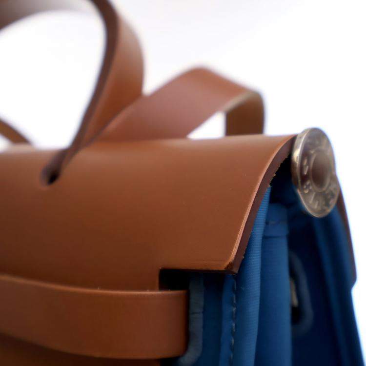 Pre Owned Hermes Bleu Zanzibar Toile H Herbag Zip 31