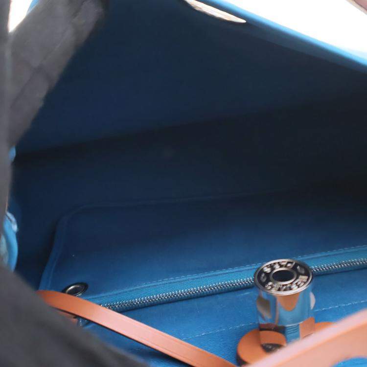 Pre Owned Hermes Bleu Zanzibar Toile H Herbag Zip 31