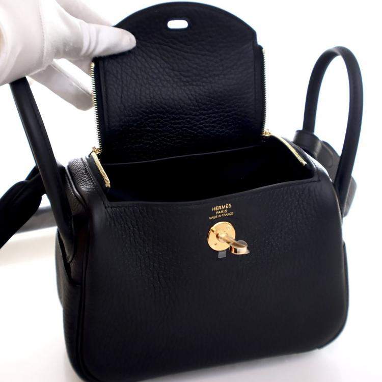 Pre Owned Hermes Noir Clemence Mini Lindy 20
