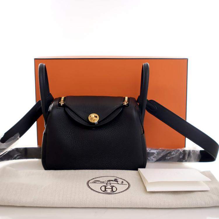 Pre Owned Hermes Noir Clemence Mini Lindy 20