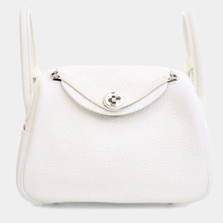 Pre Owned Hermes New White Clemence Mini Lindy