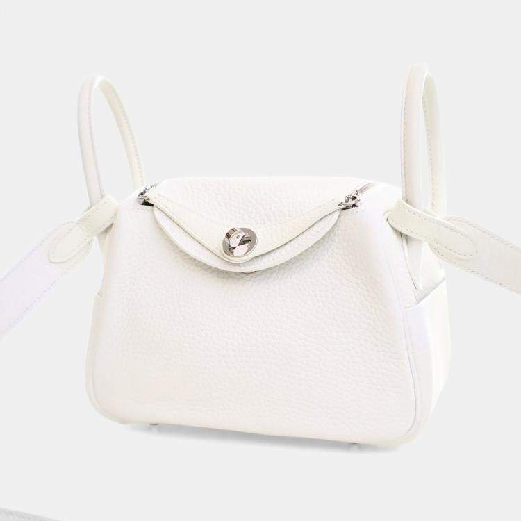 Pre Owned Hermes New White Clemence Mini Lindy