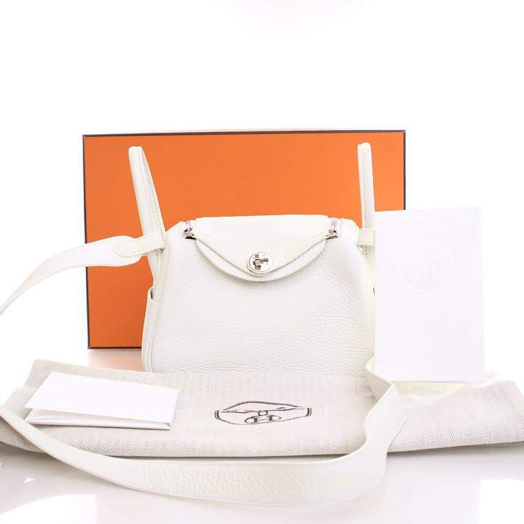 Pre Owned Hermes New White Clemence Mini Lindy