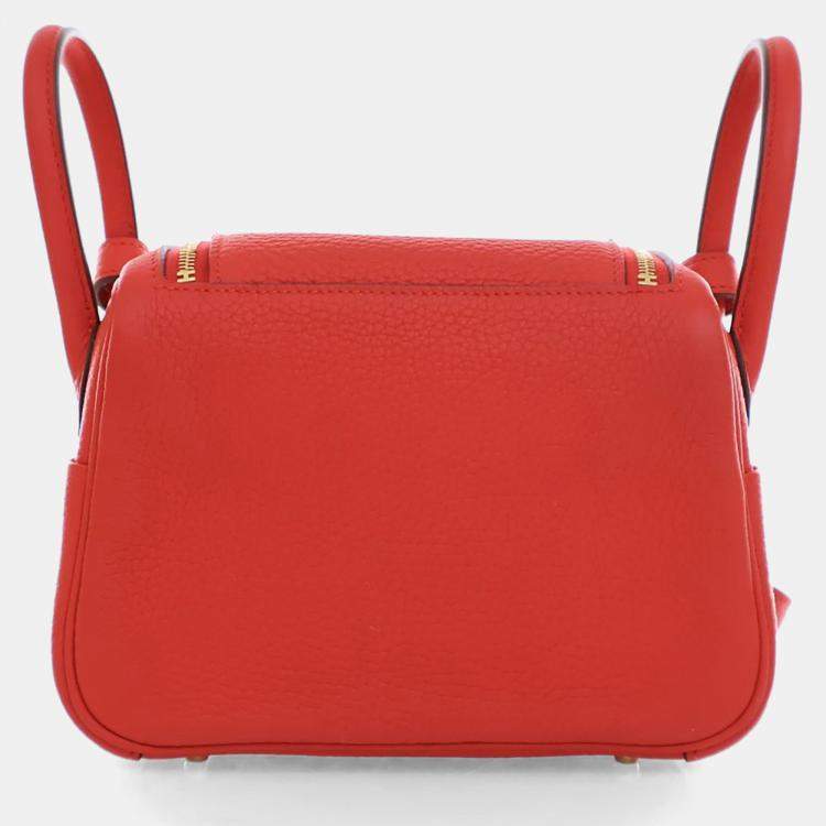 Pre Owned Hermes Rouge De Coeur Clemence Mini Lindy 20