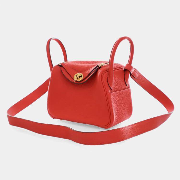 Pre Owned Hermes Rouge De Coeur Clemence Mini Lindy 20