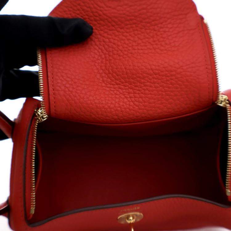 Pre Owned Hermes Rouge De Coeur Clemence Mini Lindy 20