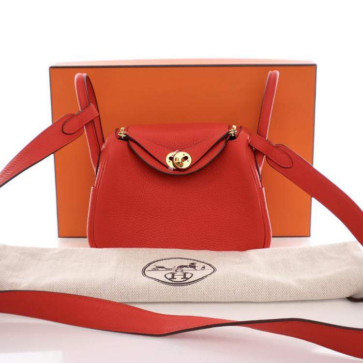 Pre Owned Hermes Rouge De Coeur Clemence Mini Lindy 20