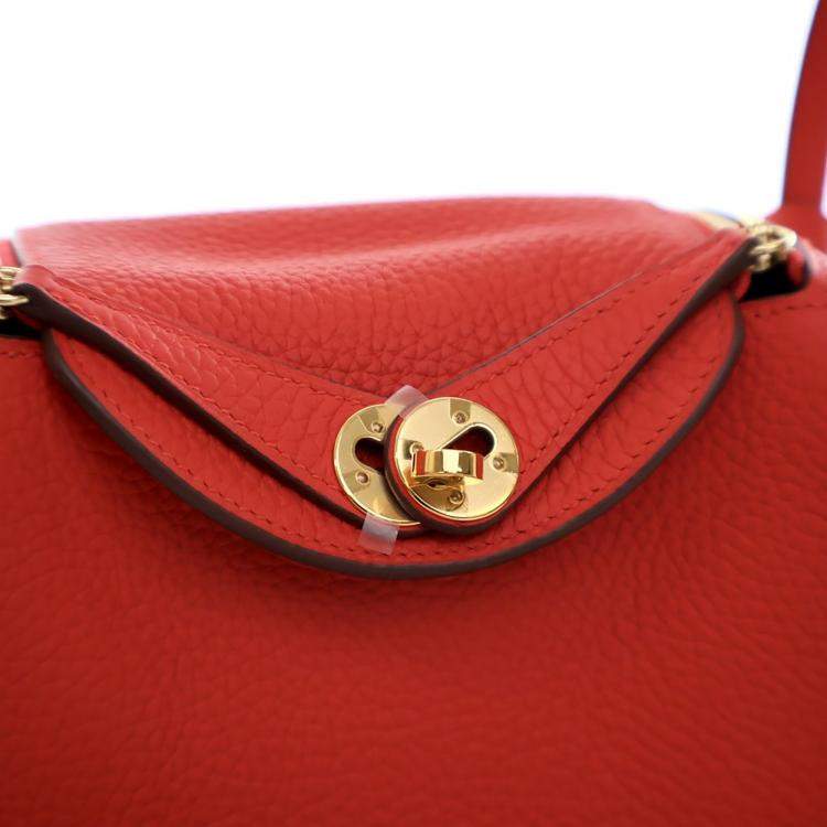 Pre Owned Hermes Rouge De Coeur Clemence Mini Lindy 20