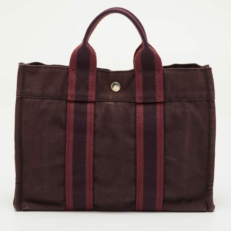 Pre Owned Hermes Fourre Tout PM Burgundy Canvas Tote