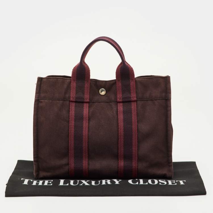 Pre Owned Hermes Fourre Tout PM Burgundy Canvas Tote